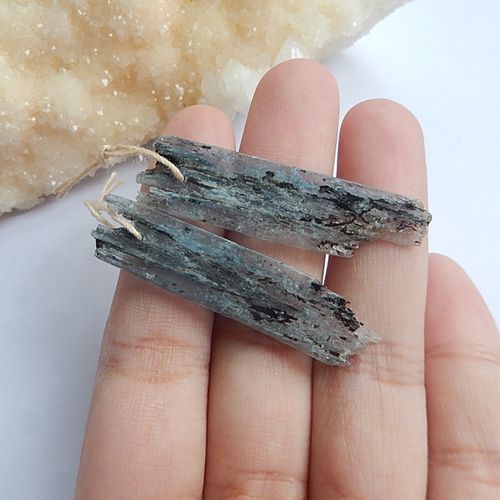 Natural Stone Blue Kyanite Gemstone Fashion Earrings Pair 43x12x3mm 6.3g - MyGemGarden