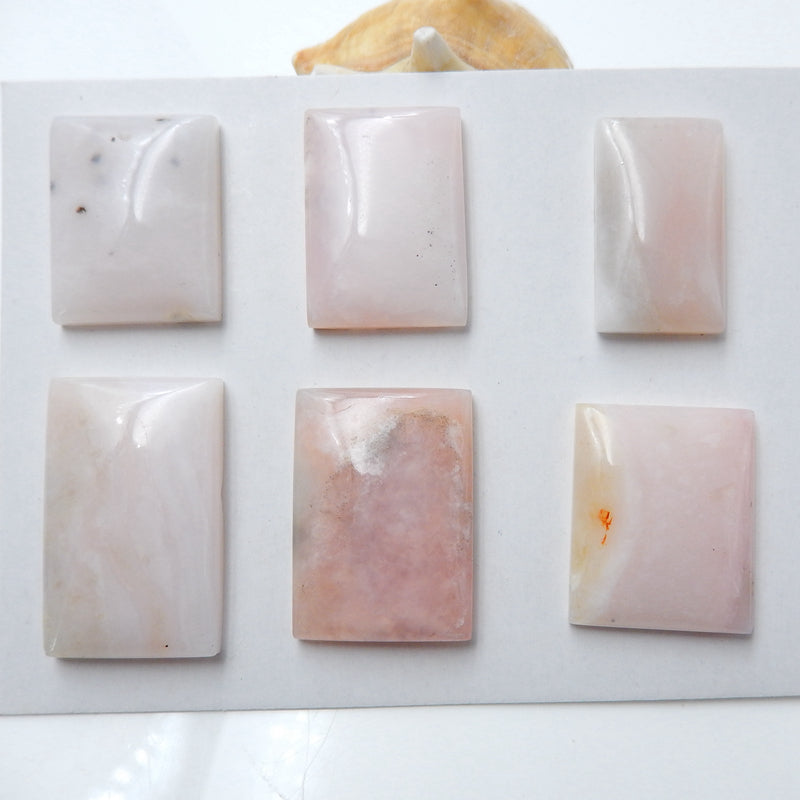 6 PCS Pink Opal Rectangle Gemstone Cabochons, 31x19x6mm,25x5x6mm, 31.1g - MyGemGarden