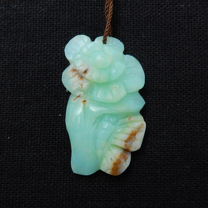 Chrysoprase Hand Carved flower&butterfly Pendant, 35x20x8mm, 5g - MyGemGarden