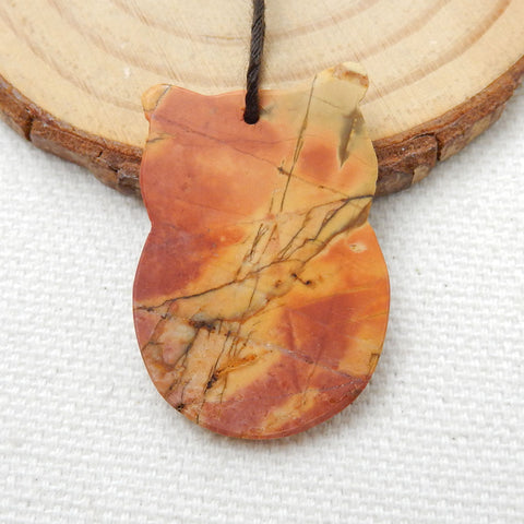 Hand Carved Multi-Color Picasso Jasper Gemstone Owl Pendant Bead, 30x21x4mm, 4.2g - MyGemGarden