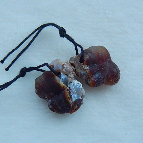 2 pcs Nugget 2pcs Of Fire Agate Gemstone Jewelry Pendant 15x13x7mm, 18x16x8mm, 4.7g - MyGemGarden