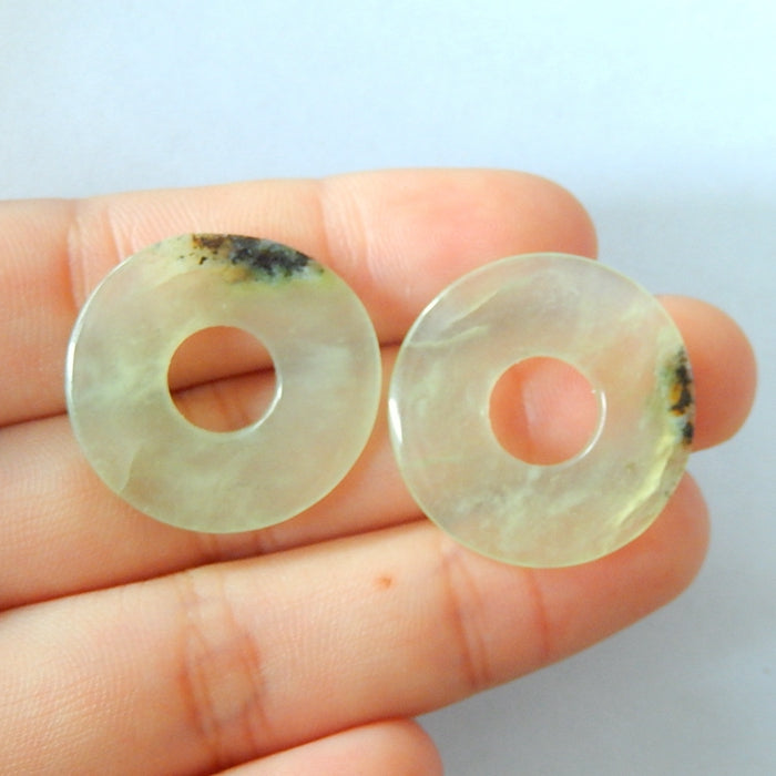 Natural Prehnite Gemstone 24mm round cabochons Pair, 24x24x2mm, 4.6g - MyGemGarden