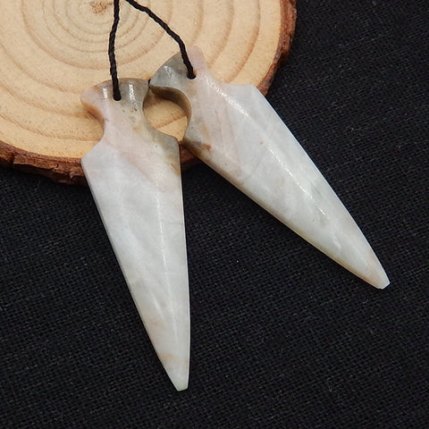 Amazonite Carved Earrings Stone Pair, 50x15x4mm, 8.3g - MyGemGarden