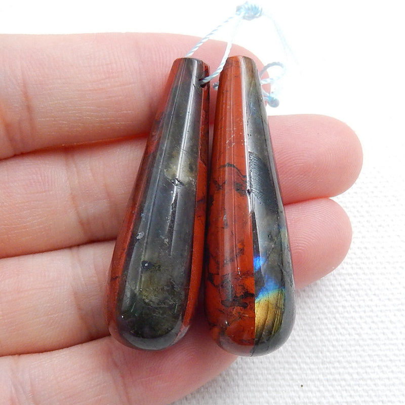 Red River Jasper and Labradorite Glued Gemstone Earrings Pair, 41x13mm, 18.7g - MyGemGarden