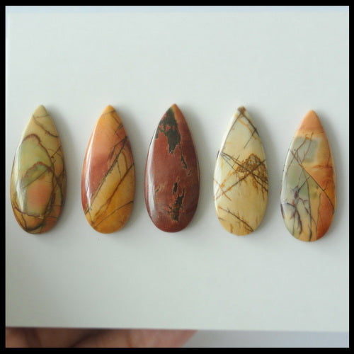 5 pcs Natural Multi-Color Picasso Jasper Drop Gemstone Cabochon 30x15x6mm,18.4g - MyGemGarden
