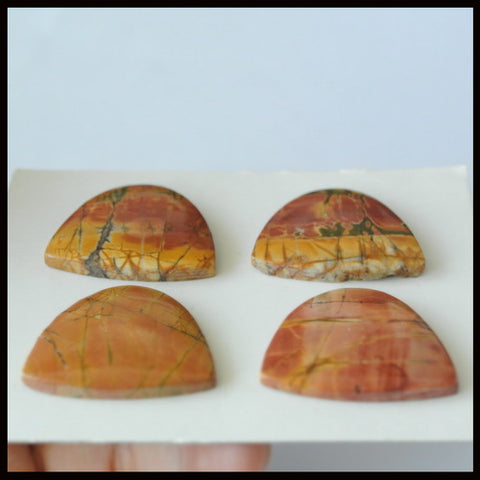 4 pcs Natural Multi-Color Picasso Jasper Gemstone Cabochon Pair 33x27x4mm,33x27x5mm,23.5g - MyGemGarden