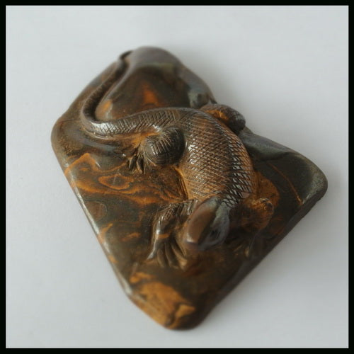 Carving Lizard Boulder Opal Gemstone Decoration, 95X73X24mm , 108.1g - MyGemGarden