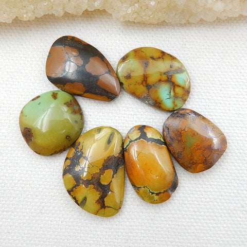 6 PCS Natural Turquoise Flatback Gemstone Cabochon Set, 25x17x5mm, 18x15x5mm, 16.2g - MyGemGarden