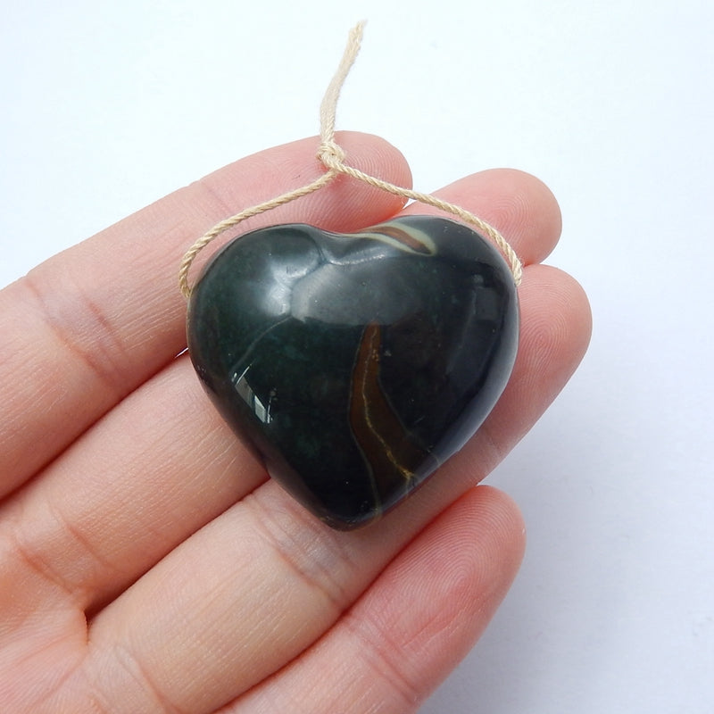 New design Ocean Jasper Drilled Heart Gemstone Pendant Bead, 34x30x17mm, 20.8g - MyGemGarden
