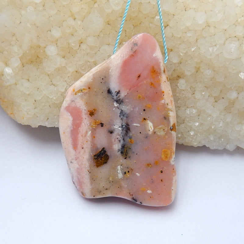 Natural Pink Opal Drilled Pendant Bead, 48x34x8mm, 19.4g - MyGemGarden