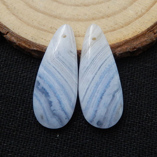 Blue Lace Agate Teardrop Earrings Stone Pair, stone for earrings making, 25x10x4mm, 3.8g - MyGemGarden