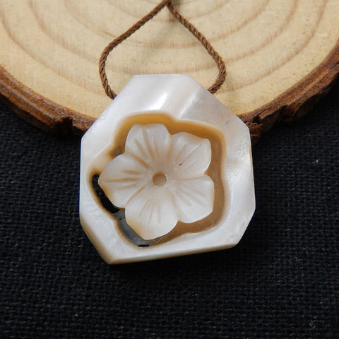 New Design! Carved M.O.P Gemstone Flower Pendant Bead, 23x22x8mm, 5.6g - MyGemGarden