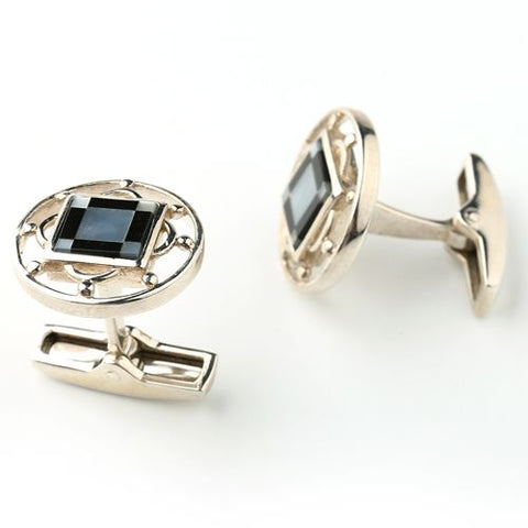 M.O.P Obsidian Inlay Silver cufflinks pairs, 15x3mm, 39.0ct - MyGemGarden