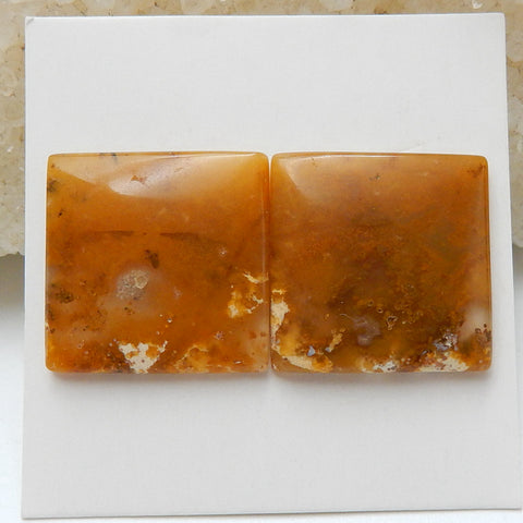 Natural Ocean Jasper Square Gemstone Cabochon Pair, 17x17x3mm, 4.8g - MyGemGarden