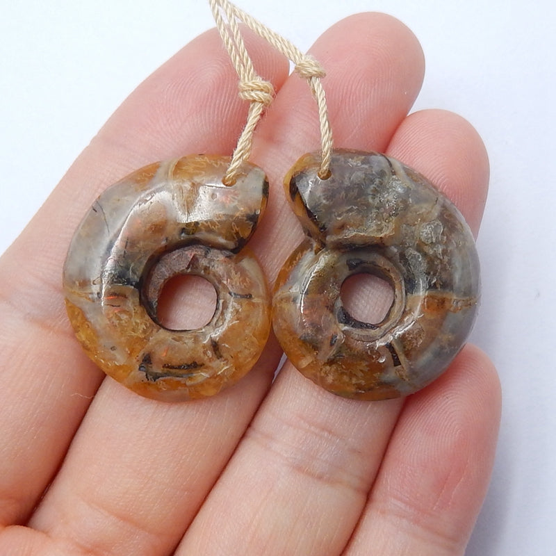 Natural Ammonite Fossil Earrings Pair stone for Earrings making, 26x22x5mm, 8.1g - MyGemGarden