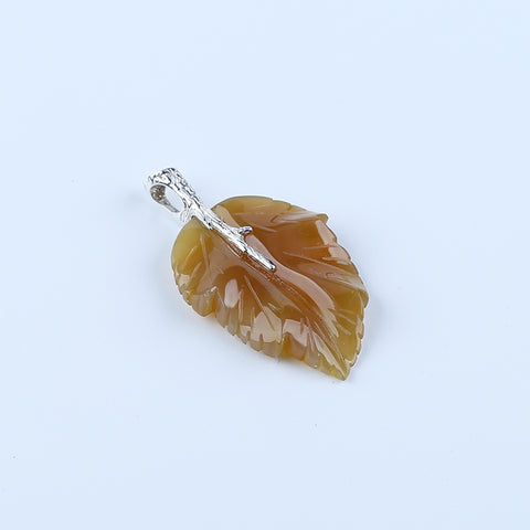 Pendentif en feuille de jaspe Chohua naturel sculpté à la main, bélière en argent sterling 925, 57x42x13mm, 21g