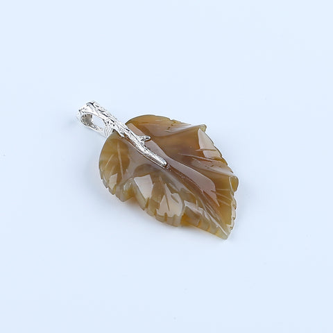 Pendentif en feuille de jaspe Chohua naturel sculpté à la main, bélière en argent sterling 925, 57x42x13mm, 21g