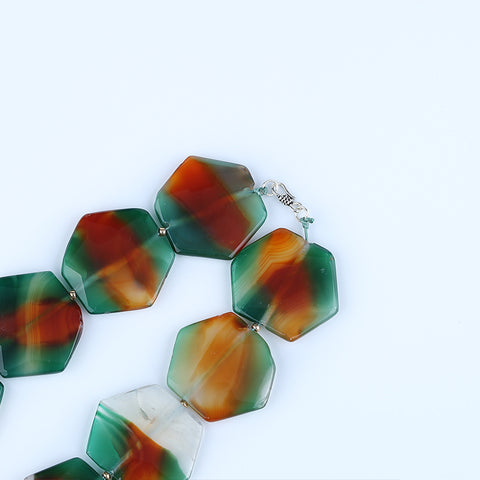 Agate Gemstone Necklace, Faceted Agate, 925 Silver Buckle Necklace, 1 Strand, 24 Inch, 190g