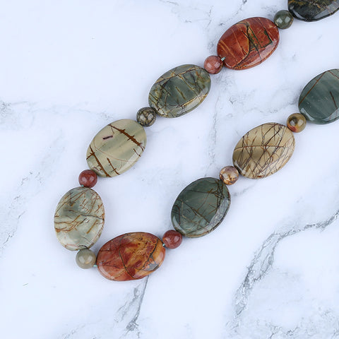 Multi-Color Picasso Jasper Gemstone Necklace, Adjustable Necklace, 1 Strand, 22-28 inch, 157g