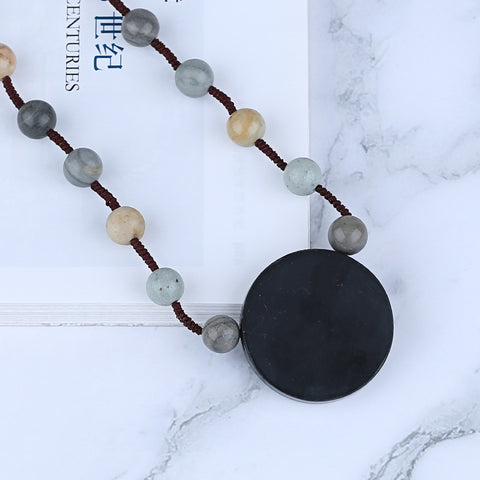 Natural Ocean Jasper, Obsidian Gemstone Necklace, Handmade Jewelry, 1 Strand, 20 inch, 43g