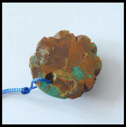 Turquoise Gemstone Pendant Bead With Flower Carving, 30x9mm ,8.8g - MyGemGarden