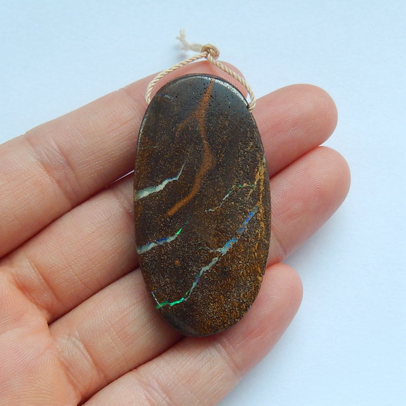 Natural Boulder opal Drilled Oval Gemstone Pendant Bead, 47x24x7mm, 14.7g - MyGemGarden
