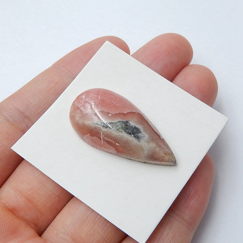 Natural Argentina Rhodochrosite Teardrop Gemstone Cabochon, 30x15x6mm, 5.4g - MyGemGarden