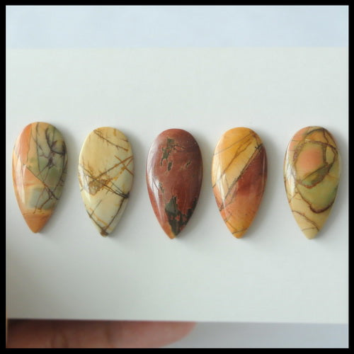 5 pcs Natural Multi-Color Picasso Jasper Drop Gemstone Cabochon 30x15x6mm,18.4g - MyGemGarden