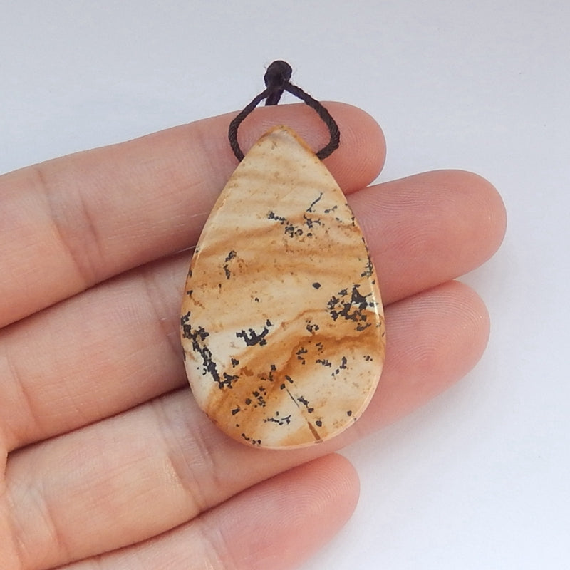 Picture Jasper Gemstone Teardrop Pendant Bead, 40x25x7mm, 9.5g - MyGemGarden
