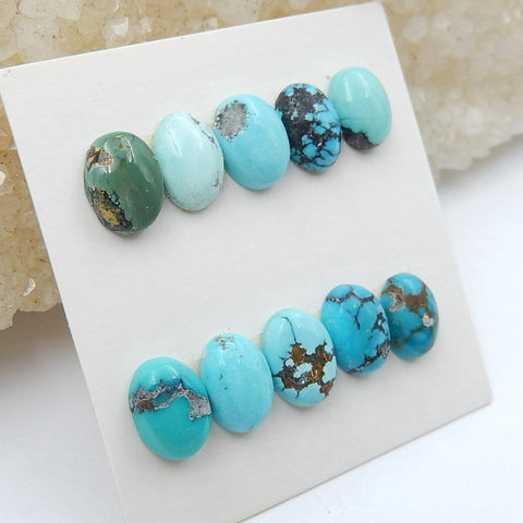 10 PCS Natural Oval Turquoise Gemstone Cabochons, 8x6x3mm, 3g - MyGemGarden