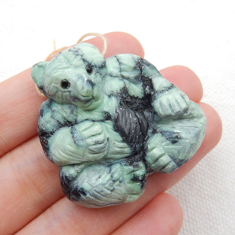 Natural Gemstone Green Turquoise Hand-carved Bear Animal Pendant, 34x34x15mm, 17.6g