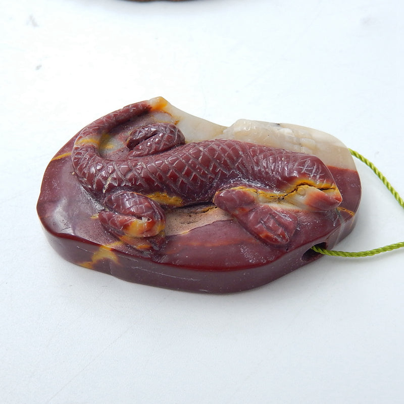 Handmade mookaite jasper Carved Lizard Pendant Bead, 44x26x12mm, 20.8g - MyGemGarden