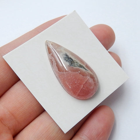 Natural Argentina Rhodochrosite Teardrop Gemstone Cabochon, 30x15x6mm, 5.4g - MyGemGarden