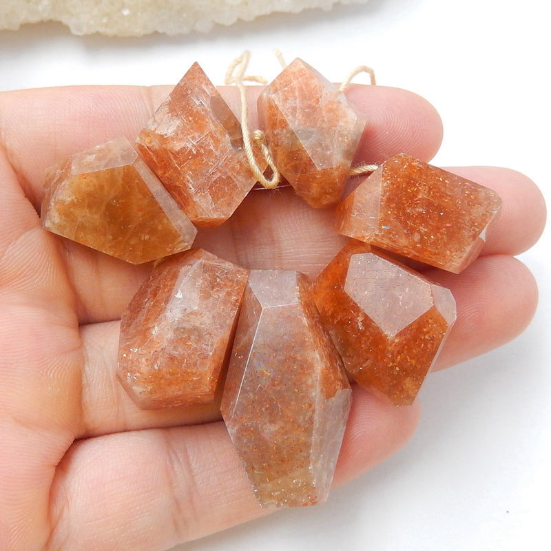 7 Pcs Natural Sunstone Gemstone Pendant Bead Set, 30x16x11mm, 21x15x11mm, 38.3g - MyGemGarden