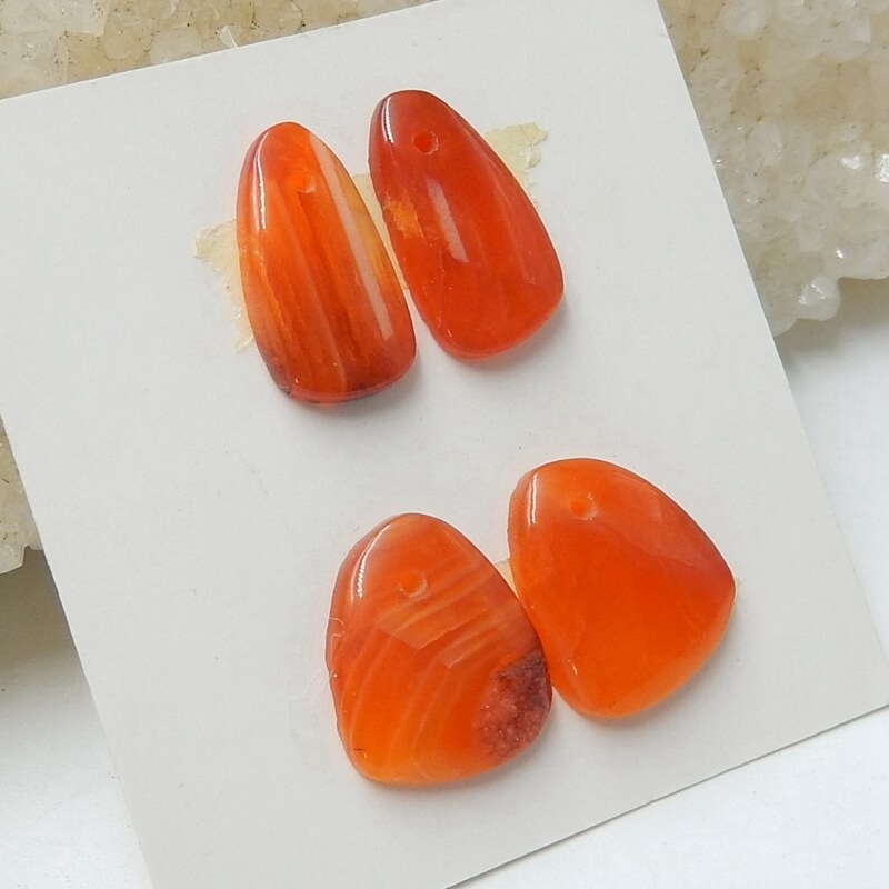 2 Pairs Red Agate Drilled Earrings Pair, stone for Earrings making, 14x7x3mm, 13x11x3mm, 2.45g - MyGemGarden