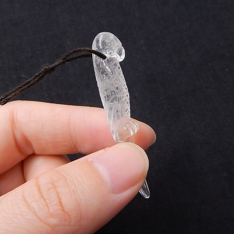 Carved Quartz Gemstone Bird Pendant, Fashion Pendant, Animal Necklace Pendant, Unique Pendant, 49x9x8mm, 3.7g - MyGemGarden