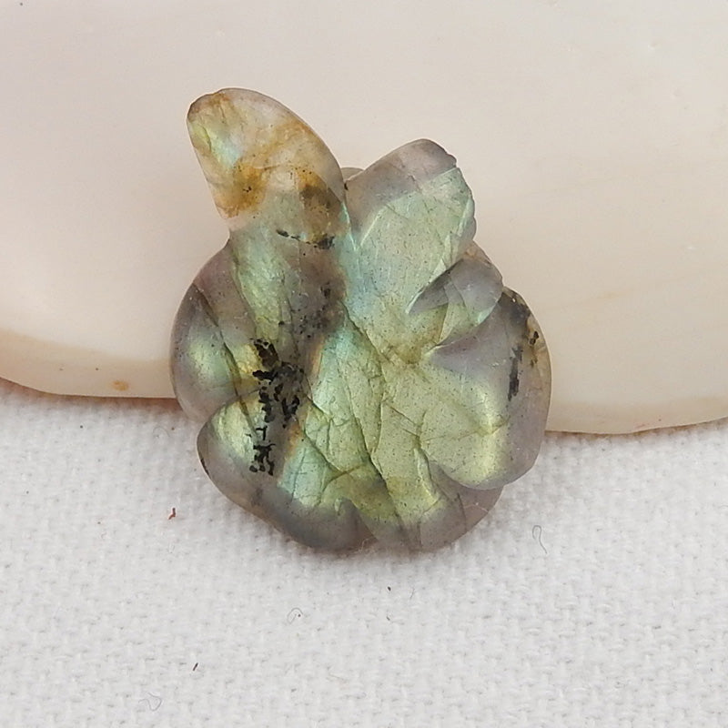 Carved Labradorite Flower Pendant, 26x20x7mm, 3.5g - MyGemGarden
