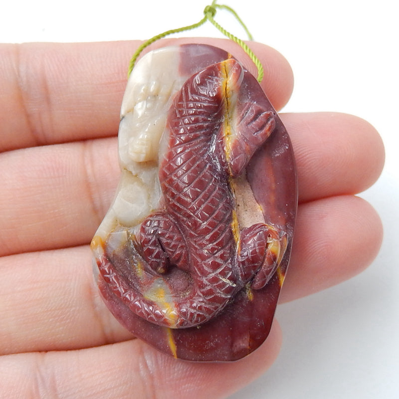 Handmade mookaite jasper Carved Lizard Pendant Bead, 44x26x12mm, 20.8g - MyGemGarden