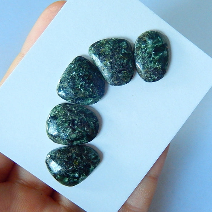5 PCS Natural Stone Seraphinite Cabochons 17x13x4mm,17x12x3mm,5.45g - MyGemGarden