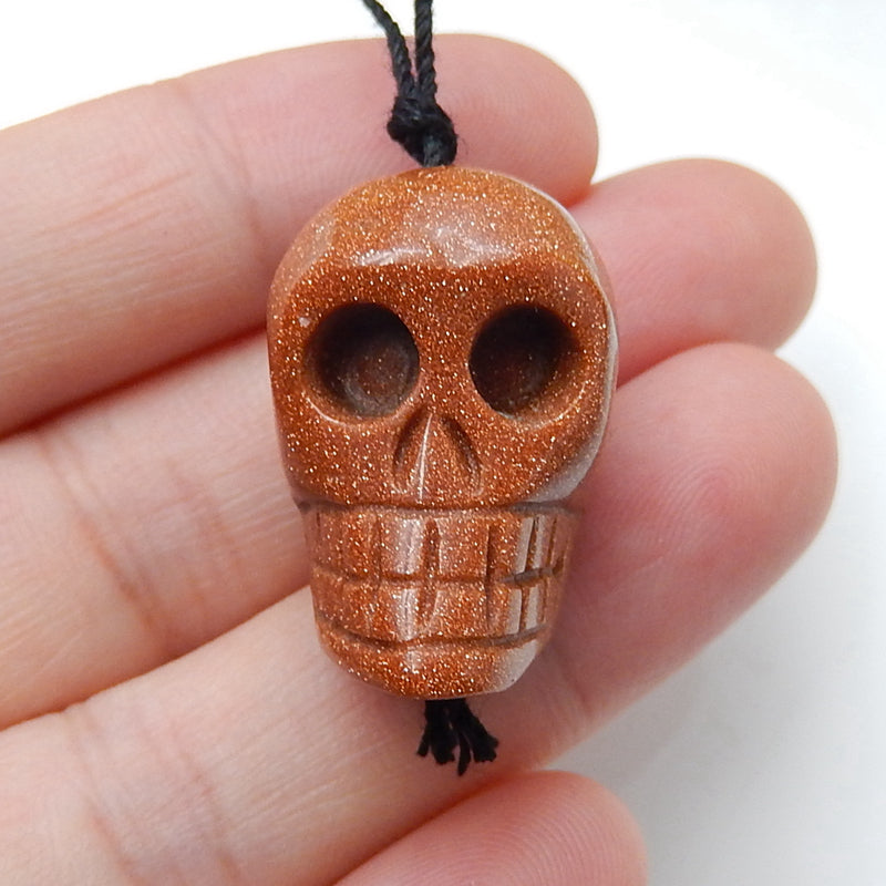 Red Goldstone Carving Skull Pendant, 24x19x16mm, 10.7g - MyGemGarden
