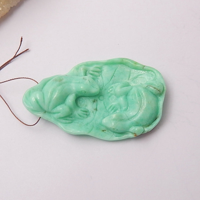Top quality Chrysoprase Carved Frogs On Lotus Pendant, 70x42x12mm, 32.4g - MyGemGarden