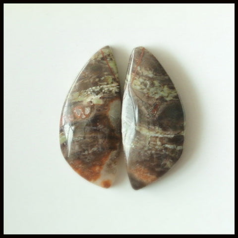 Natural Mushroom Jasper Gemstone Cabochon Pair, 23x10x4mm, 3.3g - MyGemGarden