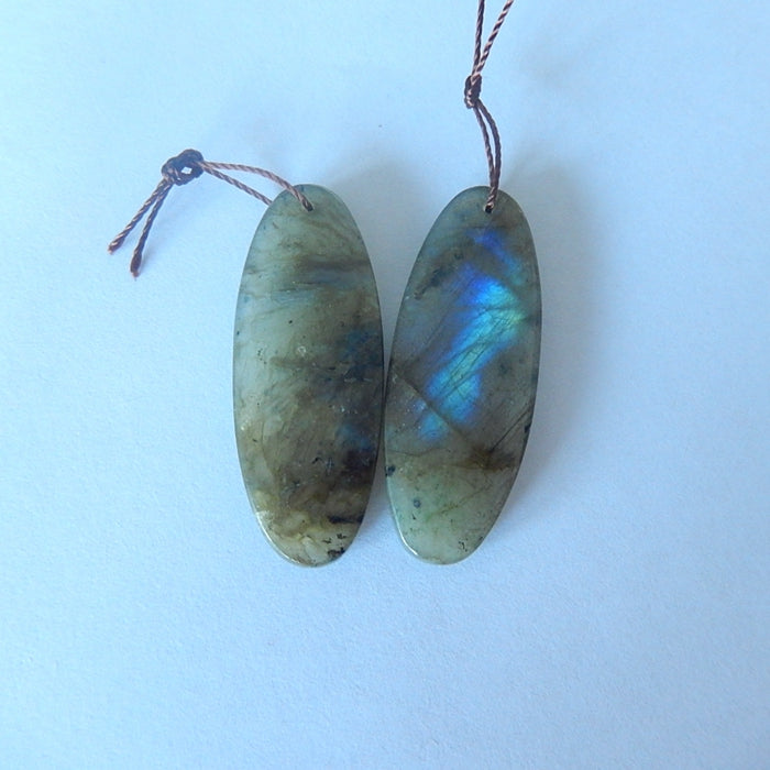 Natural Labradorite Gemstone Earrings Pair,43x17x4mm,4.9g - MyGemGarden