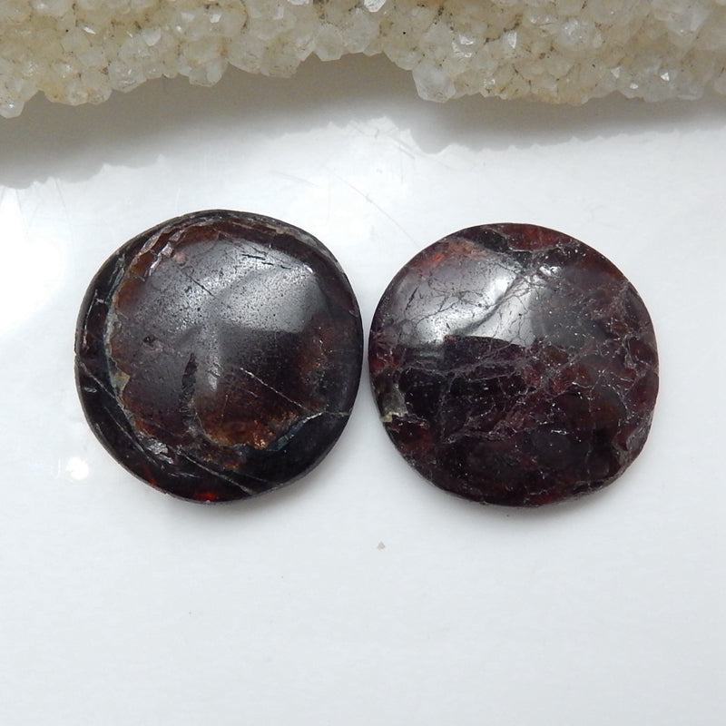 Natural Tourmaline Gemstone Cabochon Pair, 22mm round cabochons, 22x22x5mm, 13.4g - MyGemGarden