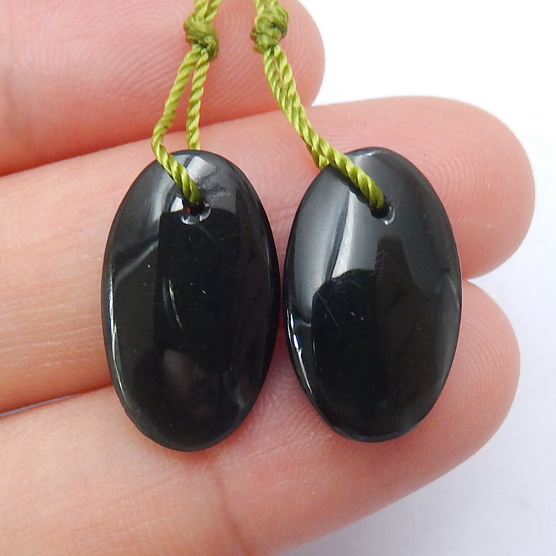Natural Black Agate Oval Earrings Pair, stone for Earrings making, 17x11x4mm, 2.6g - MyGemGarden