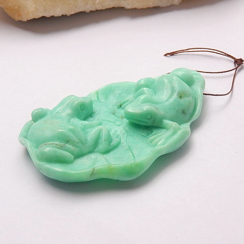 Top quality Chrysoprase Carved Frogs On Lotus Pendant, 70x42x12mm, 32.4g - MyGemGarden