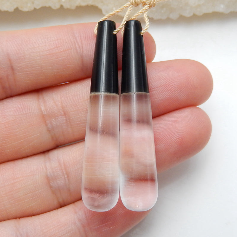 Obsidian and White Quartz Glued Earrings Pair, 45x9mm, 9.7g - MyGemGarden