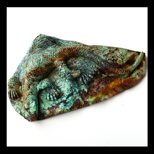 Natural Turquoise Lizard Carving Cabochon, 110x60x15mm, 87g - MyGemGarden