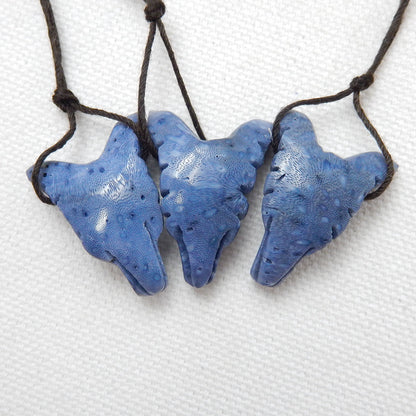 3 PCS Fashion Handcarved Natural blue Fossil coral Wolf Head Pendant Bead Animal Pendant Carving Gemstone, 25x19x9mm, 10.9g - MyGemGarden