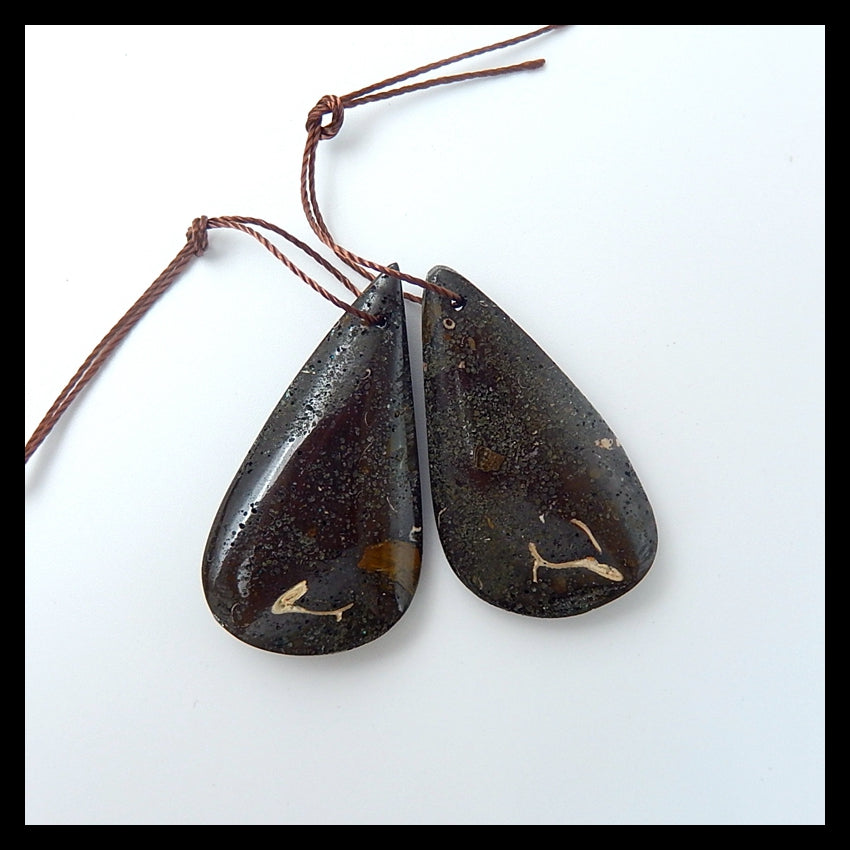 Natural Ammonite Fossil Earrings Pair 35x19x6mm,33x19x6mm,9.8g - MyGemGarden